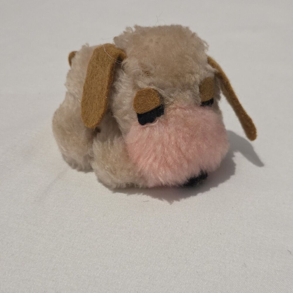 Vintage 1976 Wallace Berrie Cream Puff Plush Puppy Tiny Dog Asleep Felt Eyes